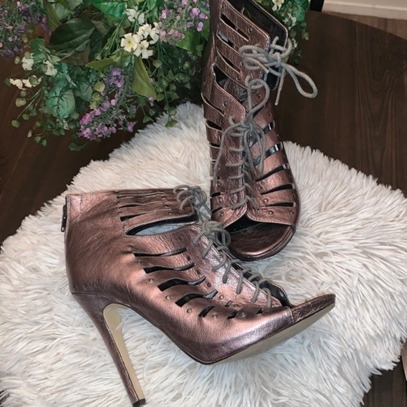 DOLCE VITA PEEP TOE LACE UP STILETTO BOOTIES BRONZE SIZE 8.5 - Picture 11 of 16